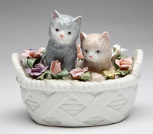 Porcelain Kittens in a Basket  