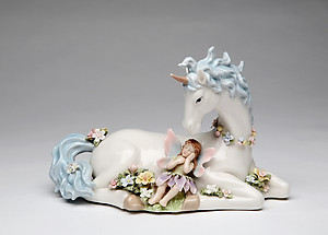 Unicorn with Fairy Porcelain Music Box 