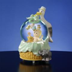 Baby With Stork Musical Water Globe 