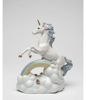 Unicorn Over The Rainbow Porcelain Music Box Figurine